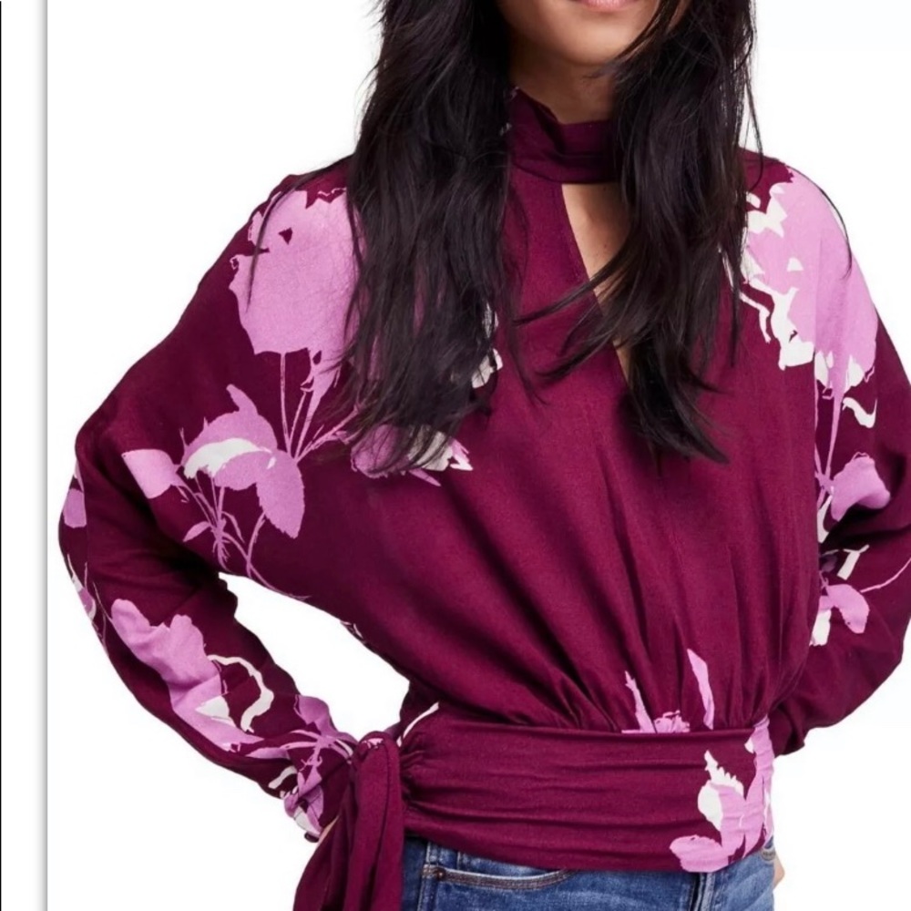 Free People Say You Love Me Floral Keyhole Top Lg - Picture 1 of 8